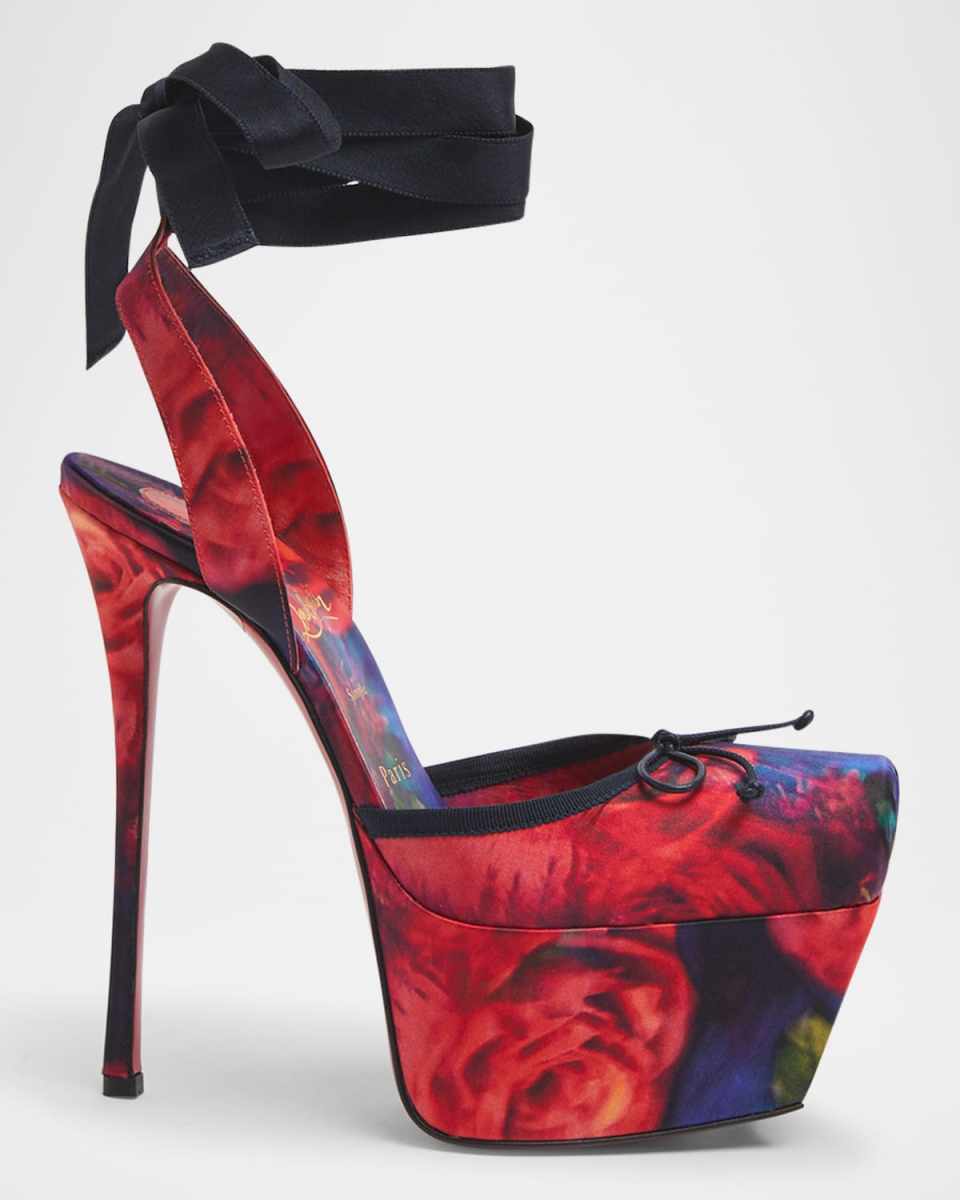 Cassia Rose Ankle-Tie Red Sole Platform Pumps